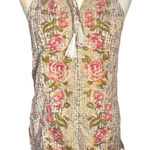 Floral Embroidered Tassel Tie Sleeveless Top Blouse Boho Bohemian Pink Photo 0