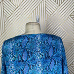 Tolani Silk Blue Snakeskin Print Cutout Mesh Sleeve Blouse Size US Medium Photo 6