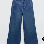 ZARA High Waist Cropped Flare Jeans Gold Button Details Photo 0