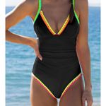NWT Popvil One Piece Neon Trim Tummy Control Swimsuit Photo 0