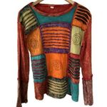 Unbranded 100% Cotton Mineral Wash Dye Geometric Patchwork Long Sleeve Shirt L Orange Size L Photo 0