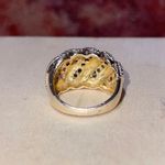 Pre-Owned 925 Gold Tone Ring Green Magenta Dark Blue Stones Elegant Fancy Chic Photo 7