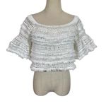 Alexis  Valetin Crochet Fringe Off The Shoulder Crop Top in White Photo 3