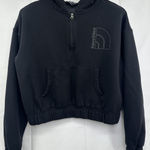 The North Face Women's Cropped Black Hoodie Sweatshirt 1/4 Zip Logo Pocket Medium Photo 0