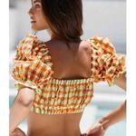 New Montce Marcela Bikini Top Neon Plaid Small Orange Photo 1