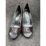Women's 8M Silver Glitter High Heel Pumps Peep Toe Party Shoes Holiday NYE Size 8 Photo 1