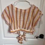 Band of the Free Women's Striped Cropped Tie Back Top Casual Size Small NWT Tan Photo 0