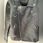 Vigoss  Women’s Gray & Black Faux Leather And Wool Bomber Moto Jacket Size Large Photo 3