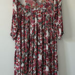 Raga  Pink Red Rose Floral Long Sleeve Tie Neck Boho Maxi Flowy Dress M Photo 0