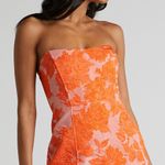 Showpo Brailey Strapless Mini Dress in Orange Jacquard Photo 0