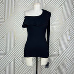 Michael Lauren  Gonzola Ruffle One Shoulder Top‎ in Black Size US XS Photo 2