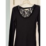 Derek Heart  Black Long Sleeve Thermal Top Back Lace Rose Pattern On Back Large Photo 1