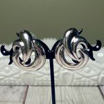 Vintage 70s/80s P.E.P. Erwin Pearl Signed Silvertone Swirl Pierced Earrings Silver Photo 1