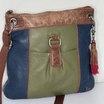 The Sak Tri Colored Leather Navy, Sage Green and Tan Crossbody Bag Photo 1