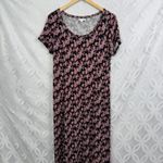 5 for $25| J. Jill Seamed Knit Floral Border Ultra Soft Flowy Maxi Pocket Dress Black Photo 3