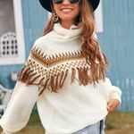 SheIn Fringe Detail Balloon Sleeve Fair Isle Sweater Photo 0