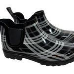 Forever Young Womens Plaid Chelsea Ankle Rain Boots Black White Gray Size 7 Pull On Photo 0
