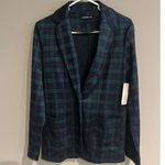 Amazon Blazer Jacket Preppy Blue Green Plaid Pockets Lapel Collar Button Women's XS NWT Photo 1