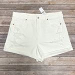 American Eagle  White Distressed Cut Off High Waisted Mom Shorts NWT 16 Stretch Photo 2