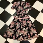 Vintage 80s 90s Miss Dorby Floral Tiered Dress Black Pink Shoulderpads 10P small Photo 3