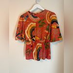 Farm Rio Toucan Print Blouse Flare Sleeve Peasant Tropical Orange V Neck Med Photo 1