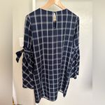 ECI  New York Womens Navy Blue and White Plaid Longsleeve Midi Shift Dress size 4 Photo 6