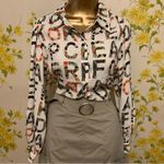 OVI NWT playing cards letter print button up long sleeve blouse size L Photo 2