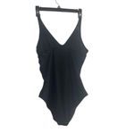 One Piece Black Swimsuit Padded Bra Ruched Waistline Size Large Black Photo 1