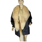 VINTAGE 1980'S GREG BELL BLACK LEATHER WITH FOX FUR COLLAR COAT (L) Size L Photo 5