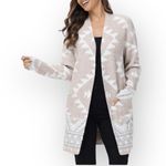 Frye  Women's The Cozy Cardigan Sweater Tan Size Large Aztec Print Photo 10