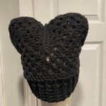 Handmade Crochet Cat Animal Ear Beanie Hat Cozy Ribbed Brim Stretch Winter Hat Photo 2