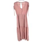 Main Strip Pink Maxi Dress M Swiss dot tiered keyhole back cottage prairie boho Photo 1