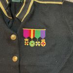 Vintage Military Style Cardigan Black Gold Trim Embroidered Medals L Large‎ Photo 1