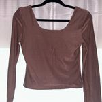 Brown square neck cropped long sleeve top Photo 2