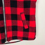 Thread and Supply  Vest Womens Small Red Black Buffalo‎ Plaid Sherpa Lined Zip Up S Photo 3