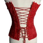 Fredericks Hollywood Dream Sweetheart Corset 32 Red Jacquard Lace Hook Closure Photo 5