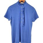 Tory Burch  Blue Lydia Ruffle Polo Shirt Women's Size Medium Photo 1