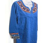 Rini Blue Embroidered Boho Tunic Dress XL Cotton V Neck 3/4 Sleeve Hippie Photo 1