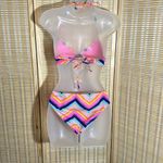 Victoria's Secret 2 Piece Bikini Bright Rainbow Chevron Stripes Halter Top M Photo 8