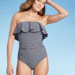 Kona Sol  Gingham Checker Strapless Bandeau High Coverage One Piece Swimsuit Sz S Photo 0