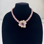 Flower Pearl Beaded Necklace, Floral Pendant, Purple Lavender Beads, Statement Photo 0
