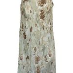 Meghan Matthews Cream/Green Floral Chiffon Tank Dress Size 16 Lined Ruffle Flowy Brown Photo 0