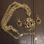 Onyx BARSE Bronze & Black Double Necklace Scroll Cage Pendant Earrings & Ring Photo 13