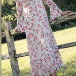 Natural Life  Sheer Multi Floral V-Neck Tiered Long Bell Sleeve Maxi Dress XS Photo 0