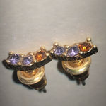 Elegant Gold Tone Purple Orange Dainty Boho Earrings Photo 4
