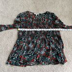 Maje  Paris Green Floral Lo Fleur Crepe Georgette Top Sheer Smocked Blouse Large Photo 11