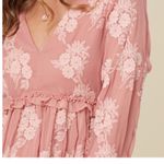 Altar'd State Dusty Rose Floral Embroidered Ruffle V Neck Mini Dress Long Sleeve Photo 11