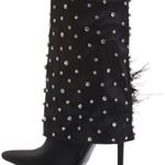 AZALEA WANG Blaise Rhinestone Black Stiletto Mid Calf Booties Size 8 Multi Photo 1