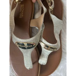 Michael Kors MICHAEL  Leather Gold Women's MK Plate Flat gladiator  Sandals Size Photo 5