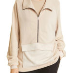 The Range NYC Half Zip Cotton Terry Sweatshirt Tan Photo 0